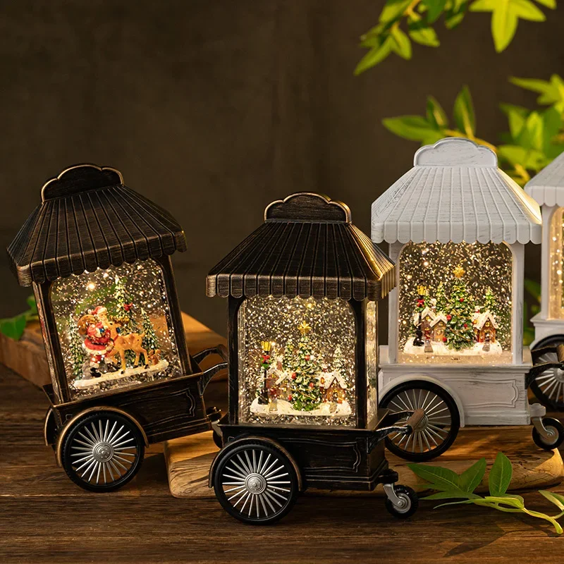 

2025 New Year Christmas Gift Crystal Ball Ornament Elderly Handcart Home Decoration Craft Scene Setup for Festive Atmosphere