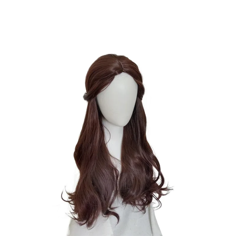 Schoonheid en het Beest Prinses Belle Pruik Cosplay Kostuum Vrouwen Lang Golvend Synthetisch Bruin Krullend Haar Halloween Party Rollenspel Pruik