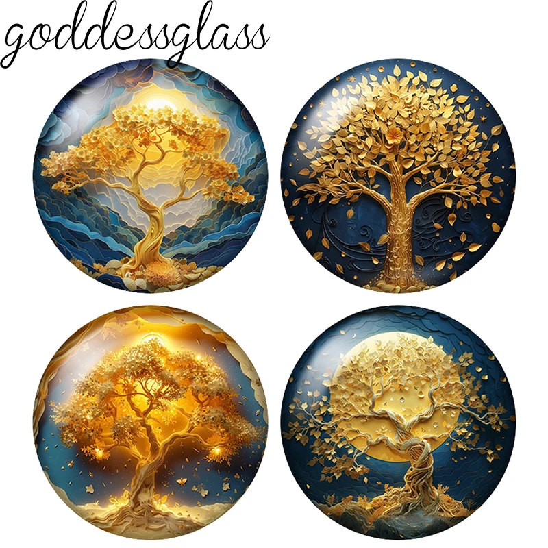 

Golden Tree Representing wealth Life Tree 10pcs 12mm/18mm/20mm/25mm Round photo glass cabochon flat back Making findings Jewelry