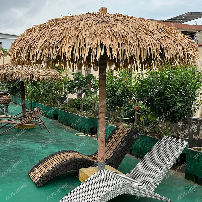 Outdoor Simulation Straw Umbrella Seaside Beach Parasol Wind-Resistant Thatch Umbrella Garden Sun Umbrella