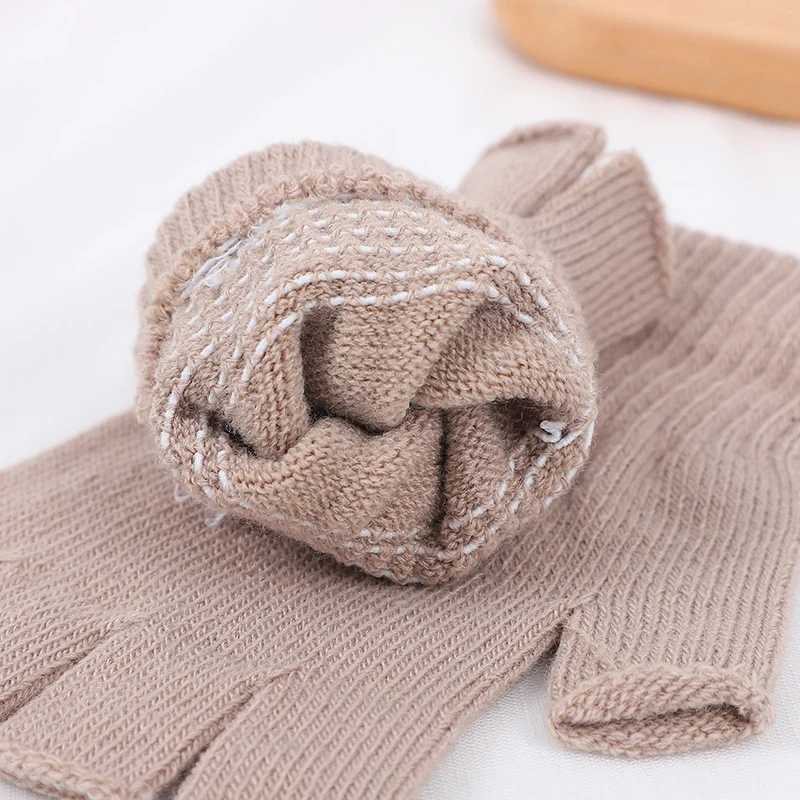 1 Pair Colorful Knitted Short Half Finger Gloves Autumn Winter Knitted Elastic Warm Wrist Glove Solid Color Cycling Accessories