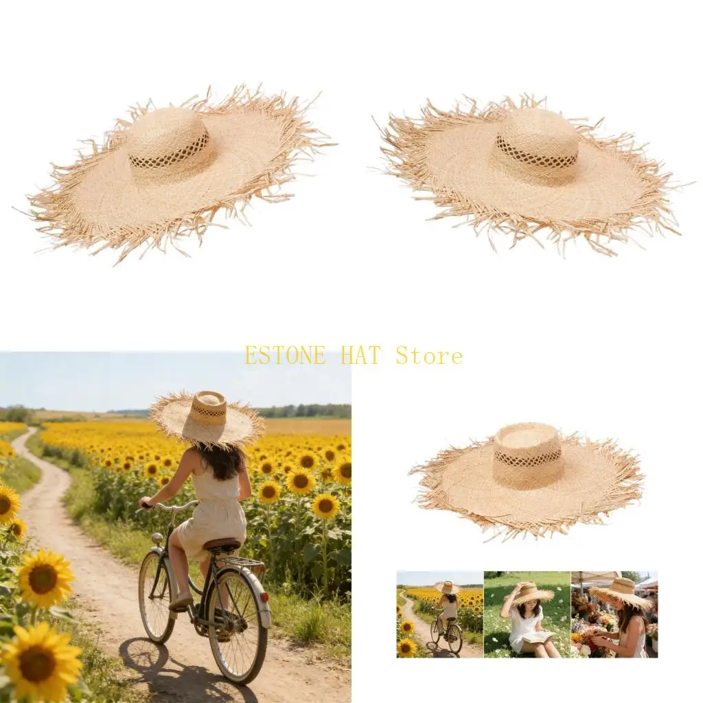 

49MF Соломенная шляпа Multisue с ​​рваной отделкой, регулируемого размера, дышащая соломенная шляпа с широкими полями