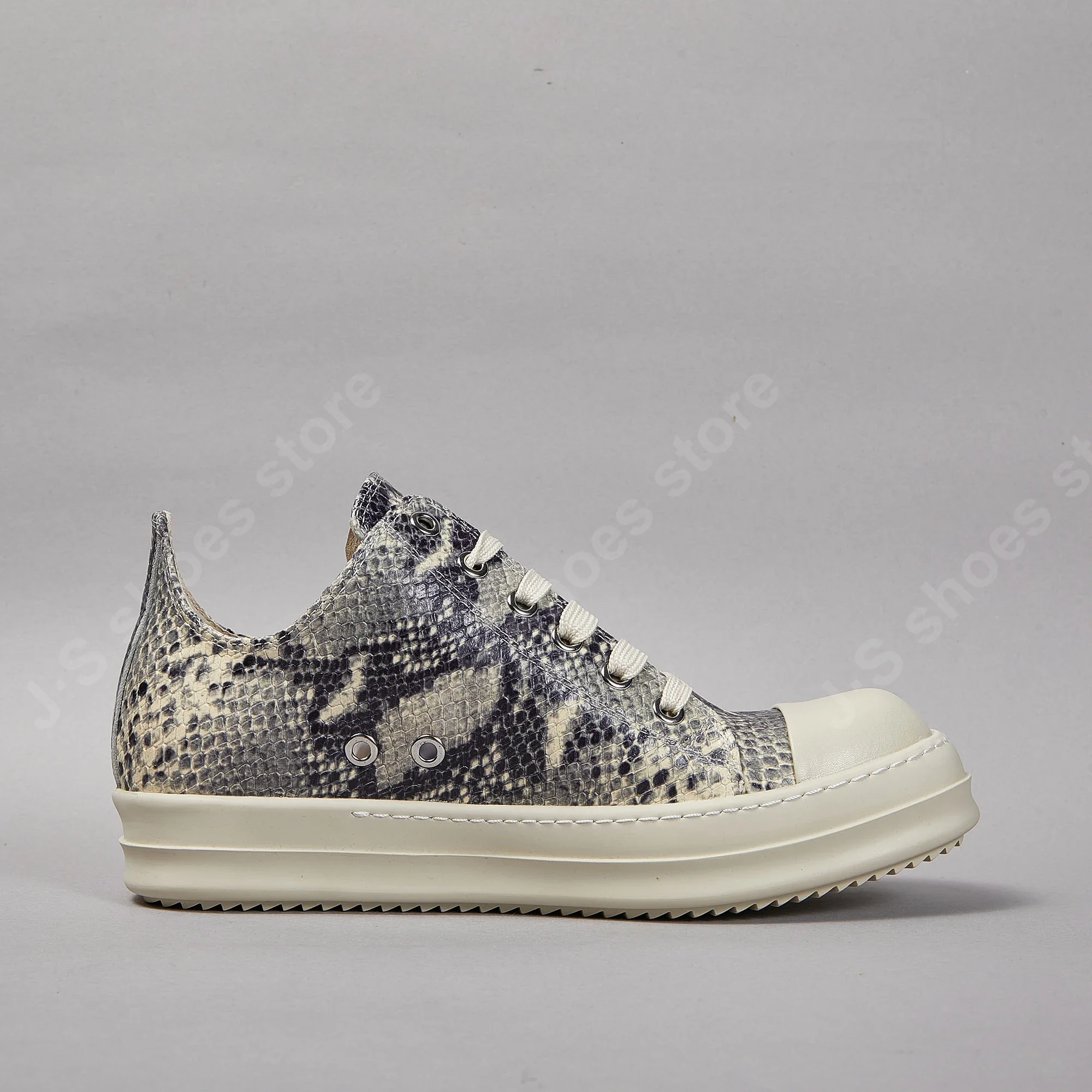 Ricks Herrenschuh Python-Druck Graues Leder Low-Top-Schuh Schnürschuh Owens Damen Sneaker Freizeitschuh Owens Dicke Sohle Schuhe Sneakers