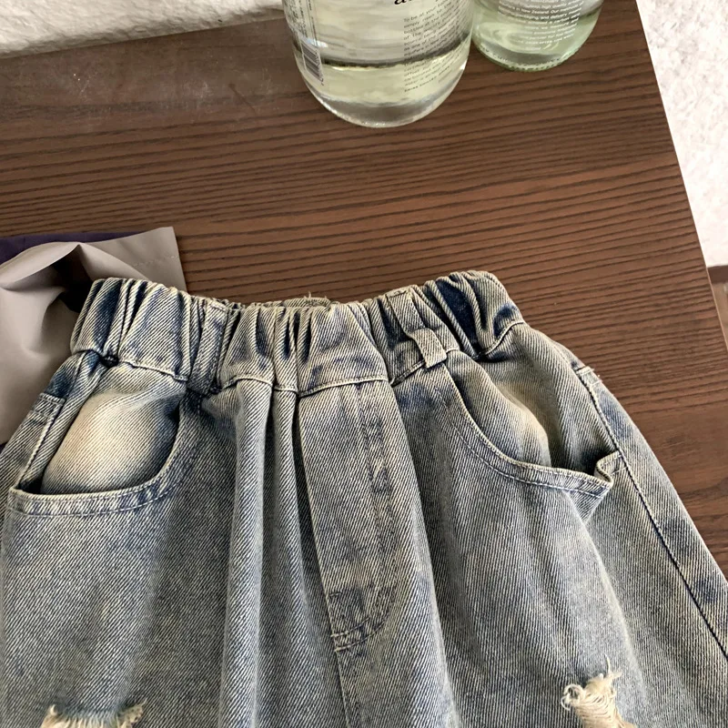 Children's Ripped Jeans 2025 Autumn New Boys and Girls Straight Old Versatile Spring and Autumn Boys Trousers