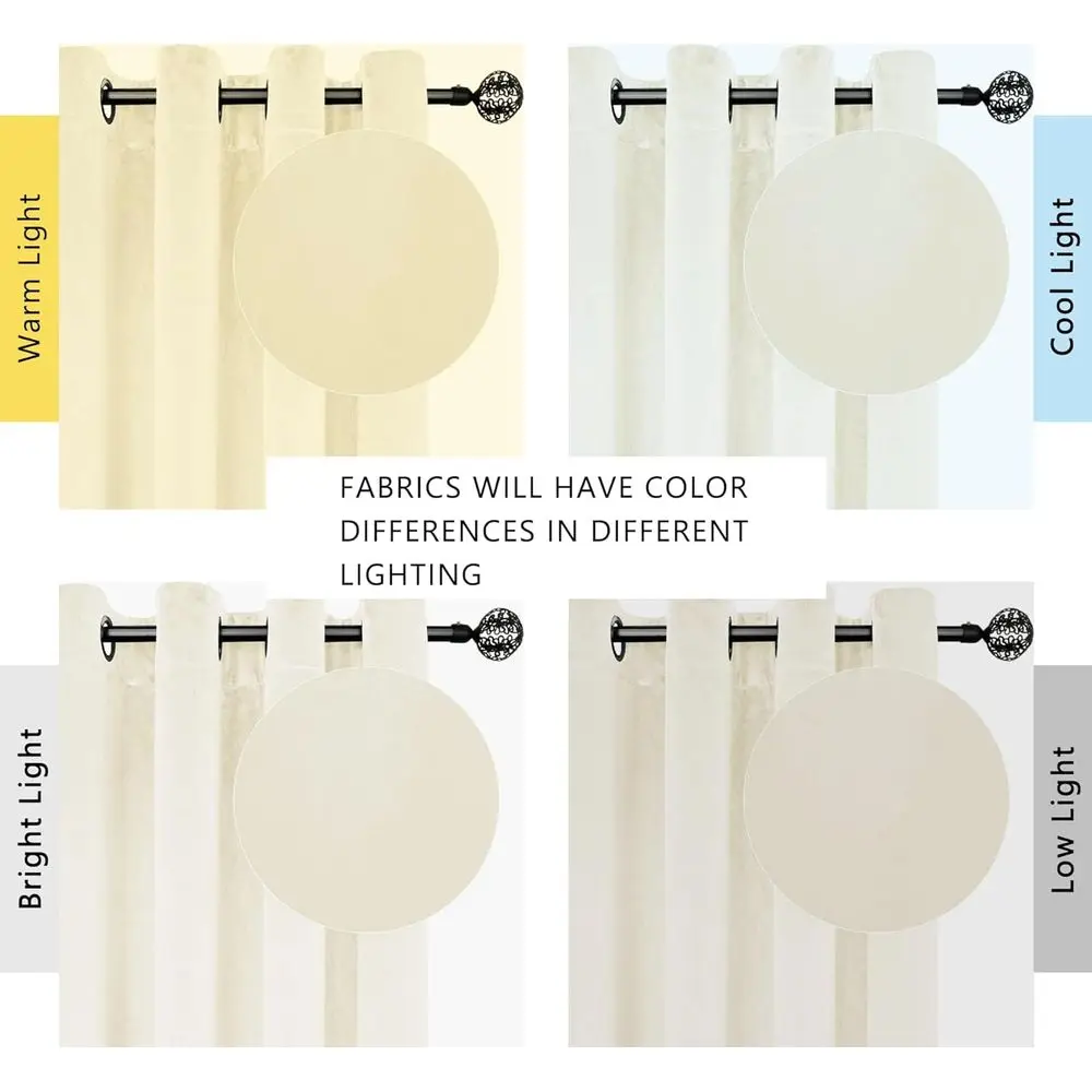 108 Long Velvet Curtains with Grommet - Ivory White, Soft and Noise-Reducing for Privacy, 2 Panels, 52 Wide