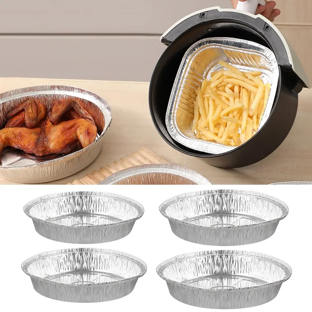 50Pcs Portable Silver Foil Trays Non-Stick Round Foil Food Container Disposable Air Fryer Liner Baking