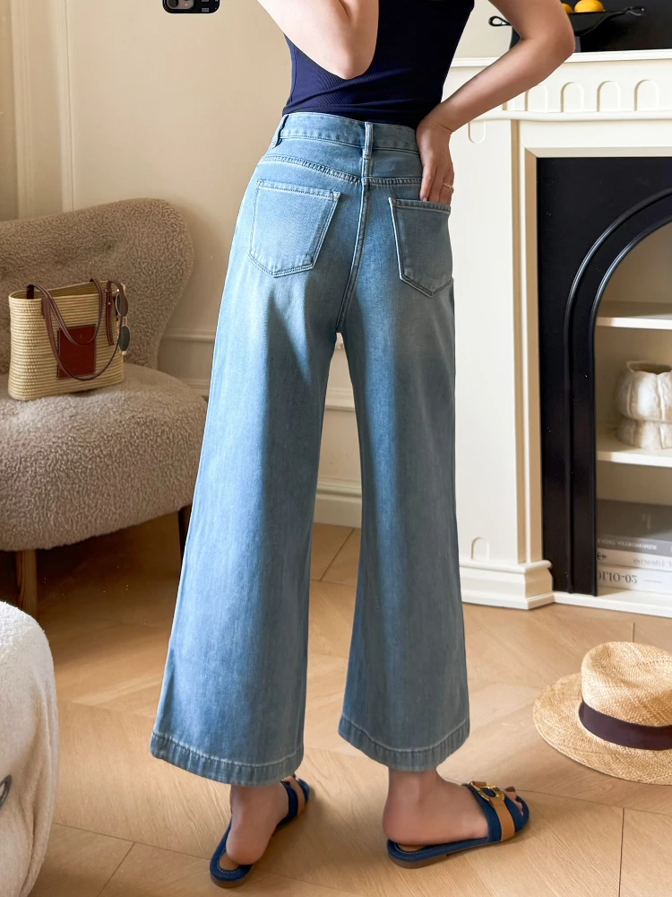 

Винтажные джинсы Cao Daman с высокой талией, прямые, зауженные, женские, универсальные, светло-голубые, широкие брюки-кюлоты, летние, повседневные