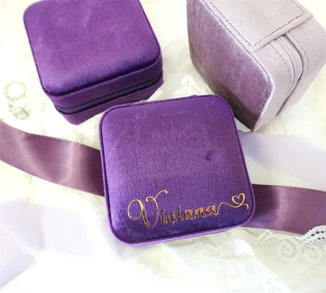 

Italian Velvet Personalized Jewelry Box Inside Suede, Christmas & Holiday Gift For Her, Bridesmaid Maid of Honor Portable Travel