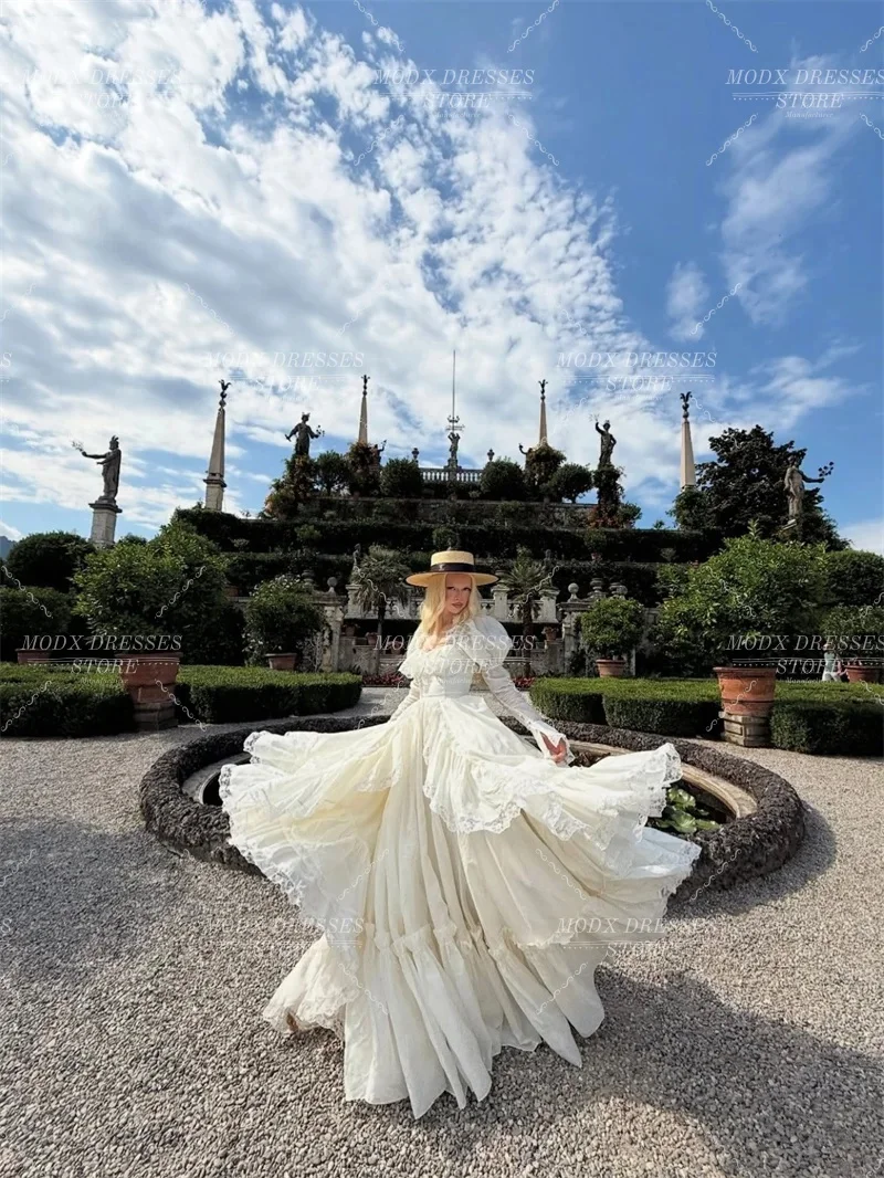 MODX Vintage Lace Ruffled Tiered Wedding Dress Exquisite Bridal Gown Floor Length Customized Vestidos Novias Boda Women