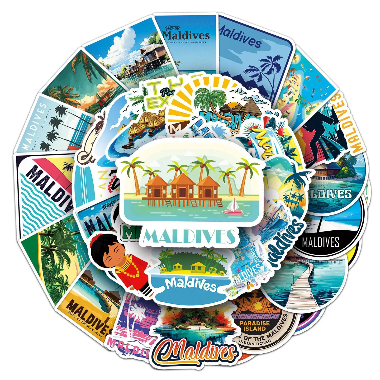 

50PCS Maldives Graffiti Outdoor Travel Stickers Summer Beach Decals Personalized DIY Water Cup Laptop Suitcase Guitar Desk