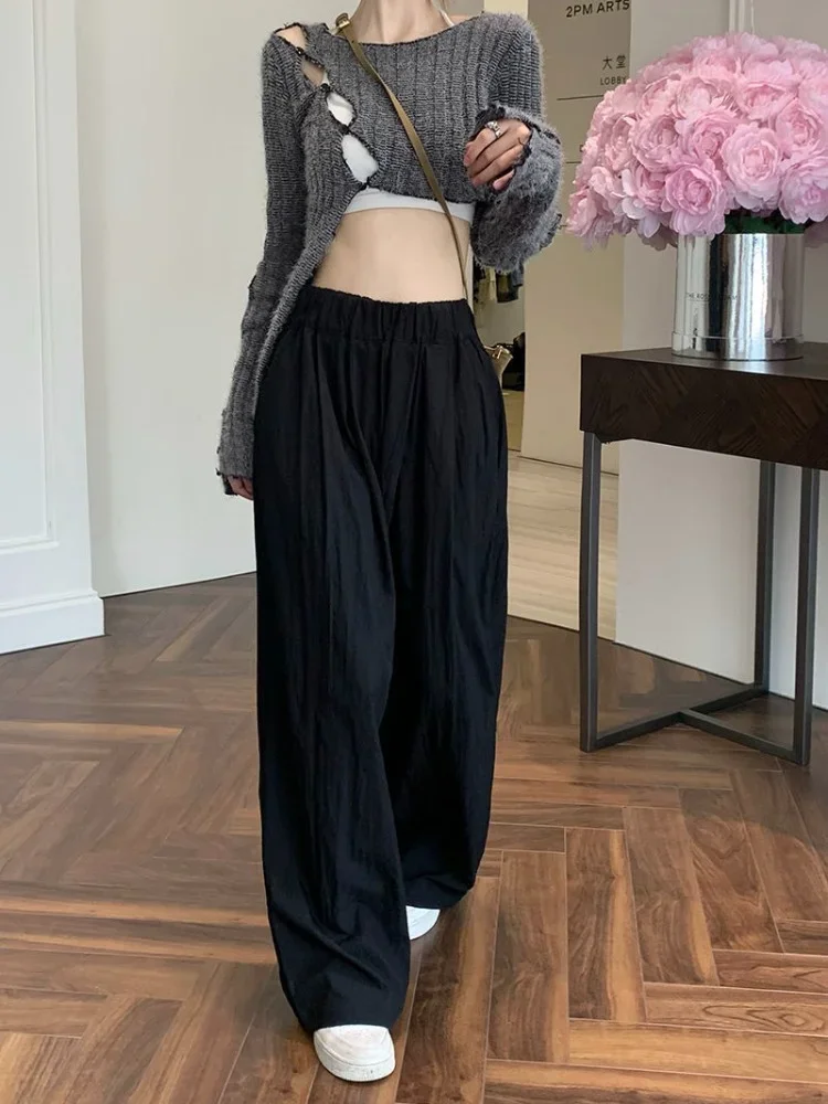 Pantaloni da donna elastici a vita alta stile giapponese unisex retrò studente primavera Harajuku baggy dritto streetwear solido Mujer fidanzato