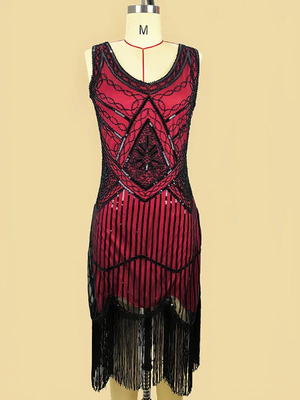 Lovertjes Fringe Zomeravondjurk Banketfeest Jaren '20 Mouwloze Jurk Latin Dansvoorstelling Kostuum