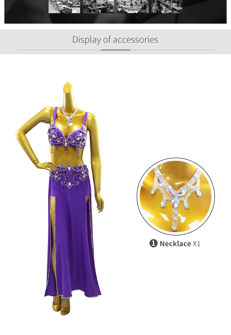 Damen Abend-Bauchtanzkleid, langer Rock, Tanzanzug, Tanzkleidung, orientalisches Bühnenkostüm, Bauchtanz-Performance-Outfit, Übungskleidung für Mädchen – Detail 4