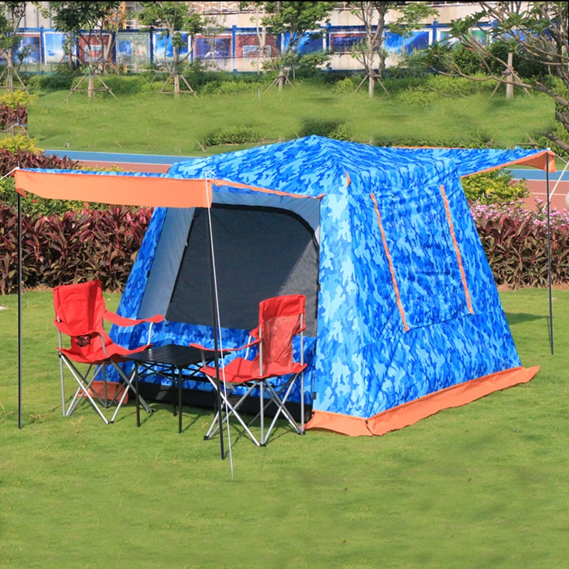 Ultralarge 5-8 Person Use Half Automatic Double Layer Camouflage Camping Tent Large Gazebo Sun Shelter