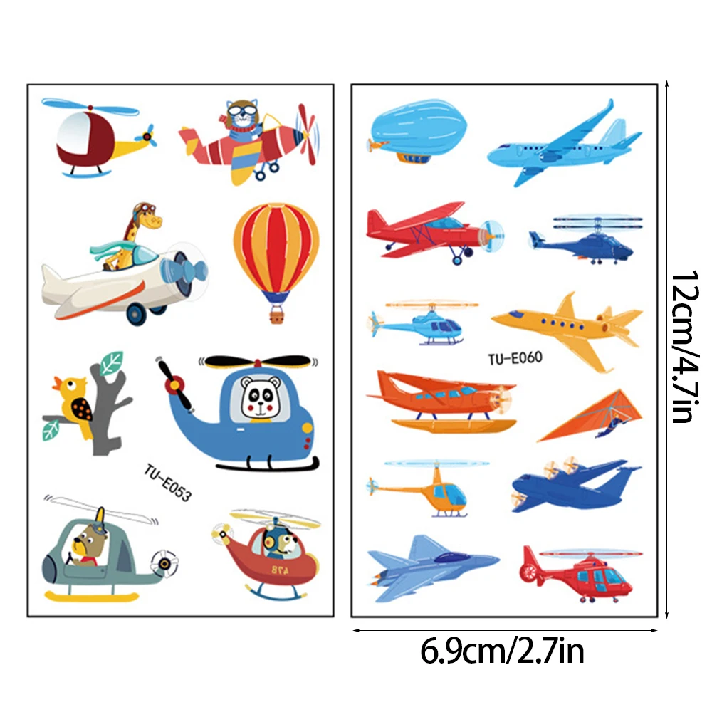 10Pcs/set Cartoon Airplane Temporary Tattoo Sticker Arm Hand Waterproof Fake Tattoo Kids Airplane Theme Party Decor Favor Supply