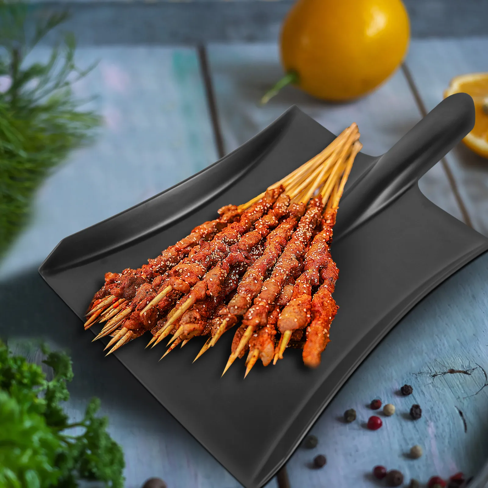 

Creative Cooking Tray Melamine BBQ Grill Plate Picnic Barbecue Meat Tray Grilling Serving Shovel Design Easy Clean