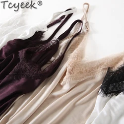 Tcyeek Real Mulberry Silk Women's Camis Sexy Camis Summer Top for Women 2024 Solid Color 30mm Real Silk Tops Slim Fit Underwear