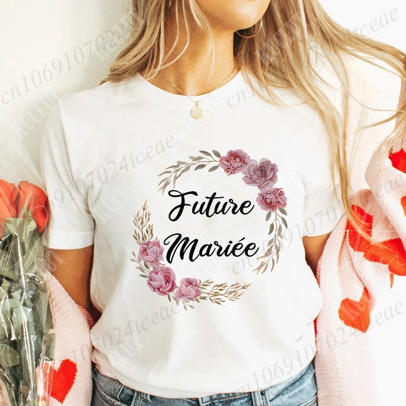 Girls Single Farewell Bachelorette Party Evjf Tops Team Future Bride T-Shirt Short Sleeved Tee French Women Bridal Wedding Shirt image 2