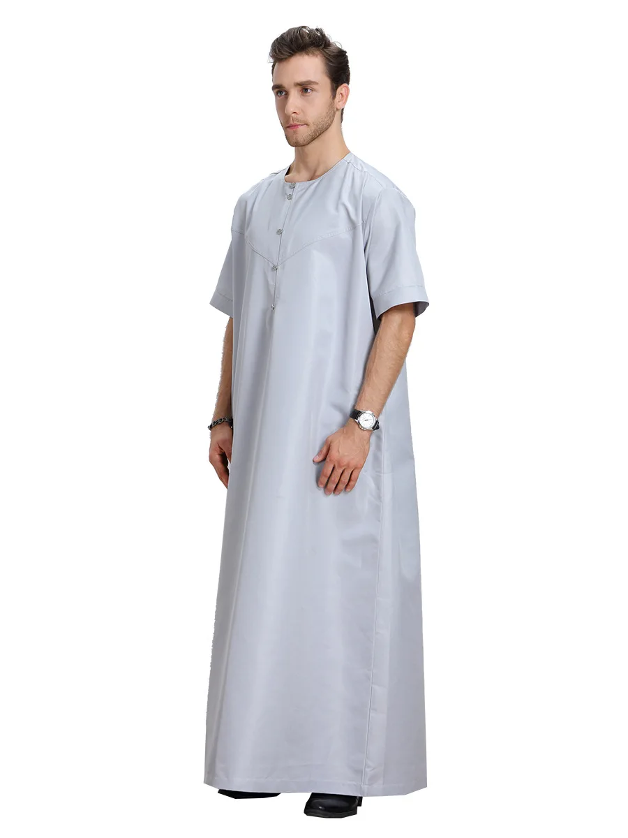 Islamic Clothing Premium Quality Middle Eastern Solid Color Short Sleeve Arabic Men's Jubba Thobe Jubba Men Tunic Djellaba Homme