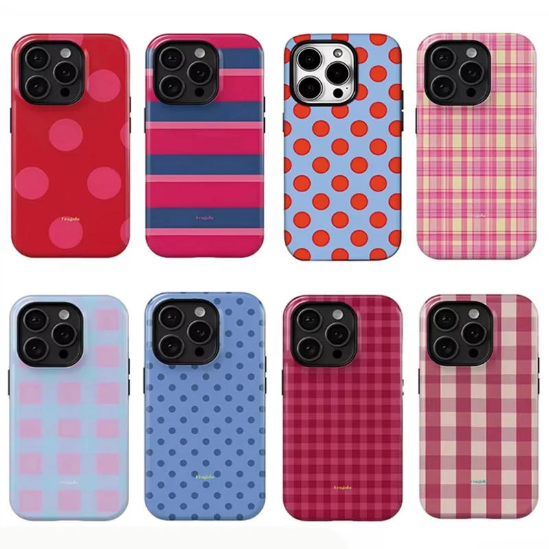 Ins Y2K Polka Dots Stripes Phone Case For iPhone Duo 18 Pro Max 17 Air 16e 16 15 14 13 12 11 Double-layer Shockproof Back Cover
