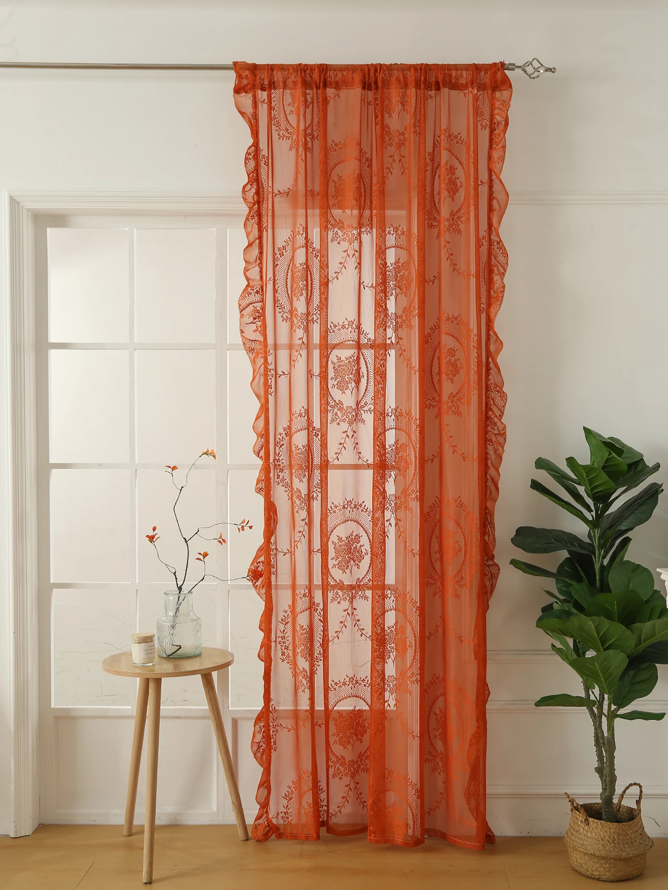 78 Inch Orange Lace Round Mirror Rod Pocket Curtains, Living Room Bedroom Balcony Home Curtains Decoration Party Holiday Curtain