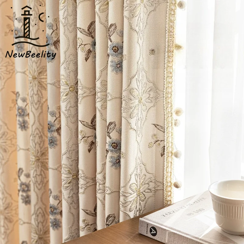 New European Embroidered French Curtain Fabric Blackout Curtains for Living Dining Room Bedroom Custom Size Luxury Decoration