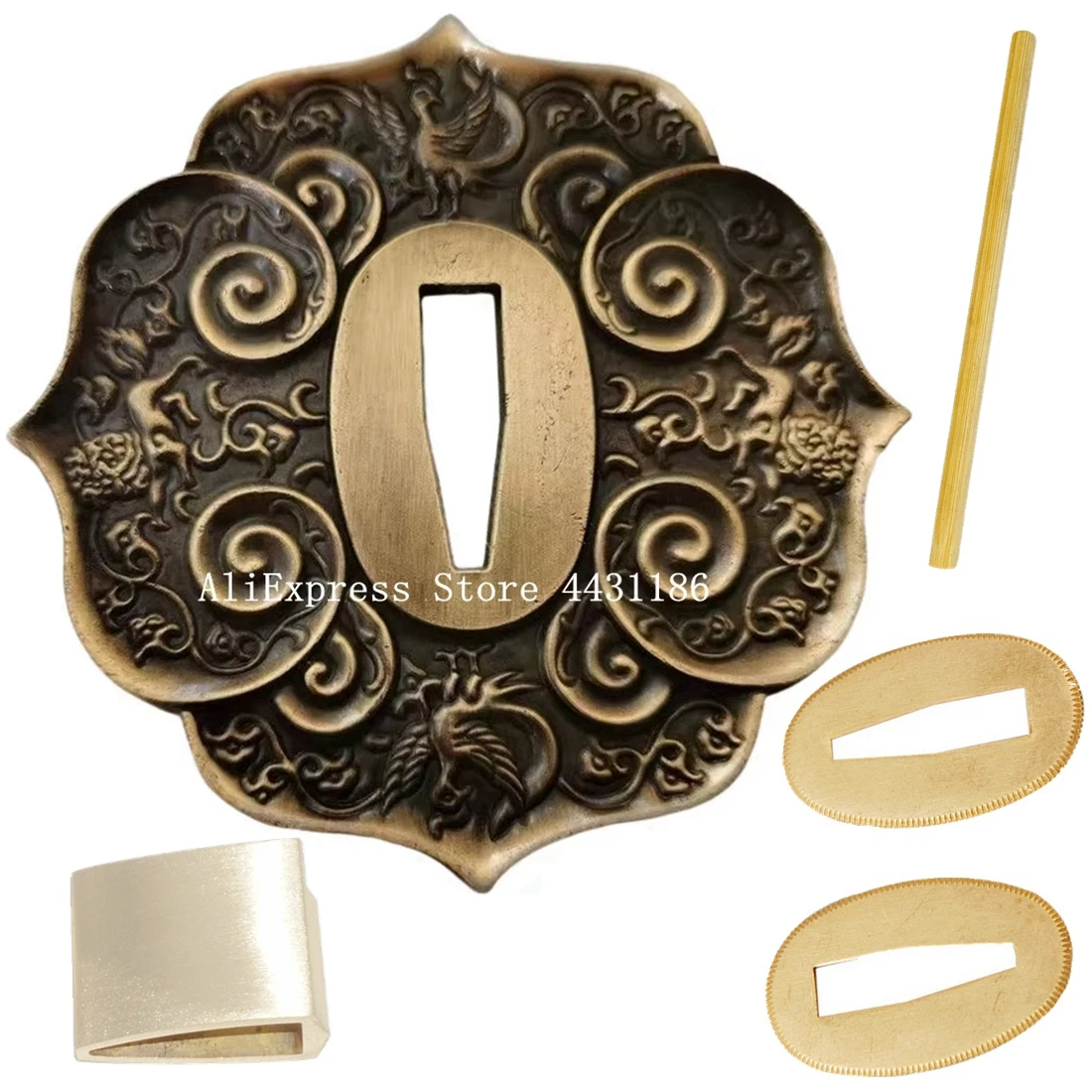 Тема Феникса Tsuba, японский меч, набор аксессуаров, защита из сплава, медь, Habaki Seppa, бамбук, Mekugi для Katana Wakizashi, фитинги