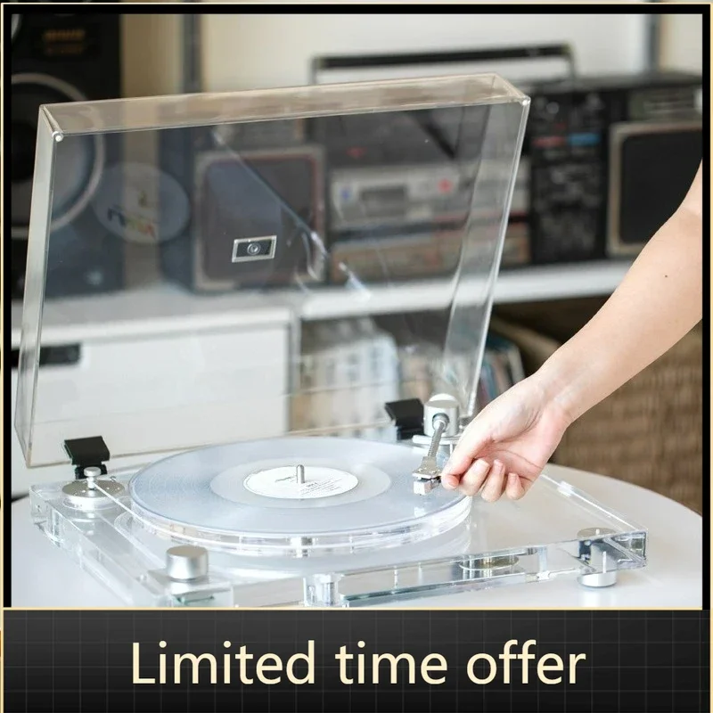 Modern Transparent Record Player Bluetooth Turntable with Dual Speakers USB MP3 Encoding Home Decor Stereo