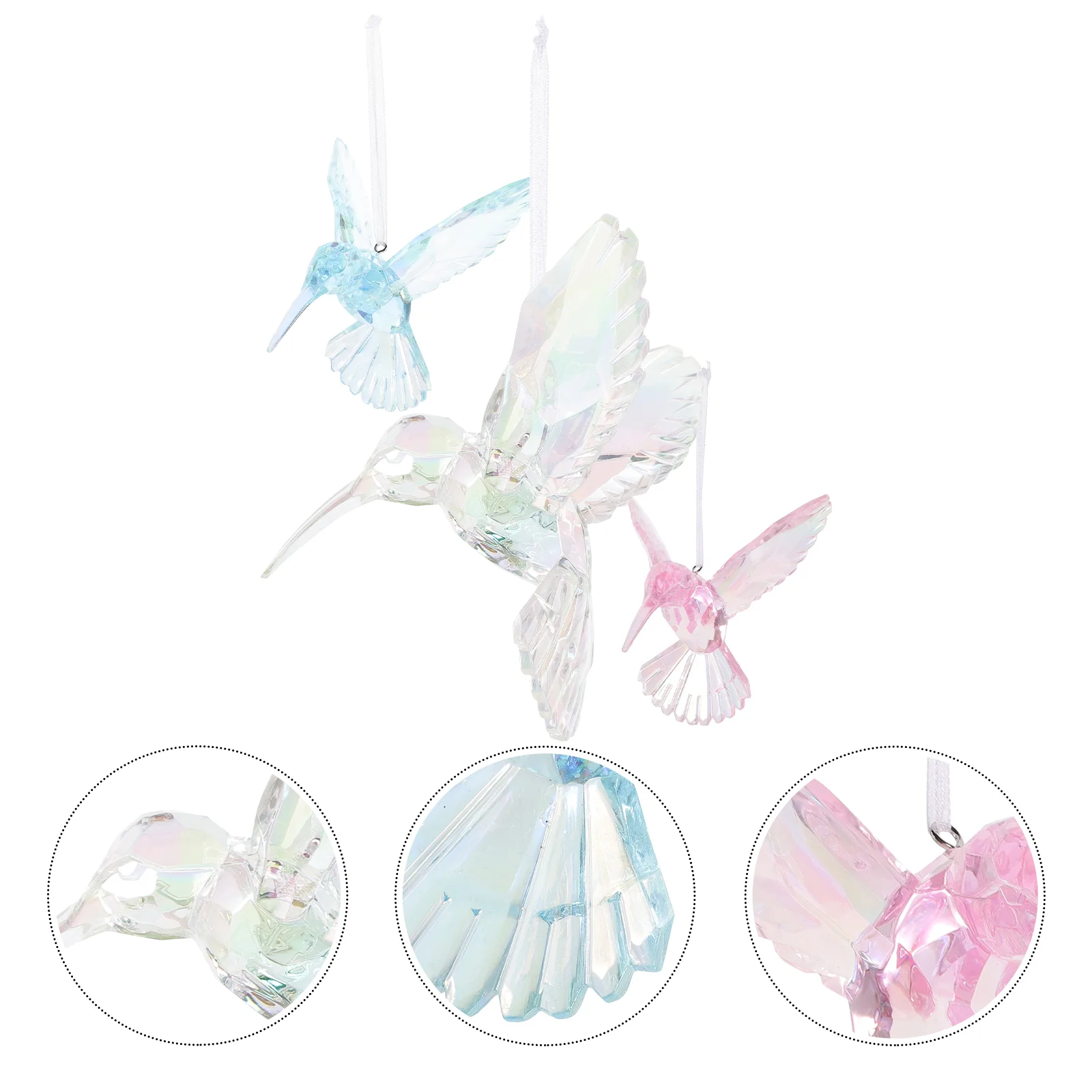 3 Pcs Crystal Bird Pendant Acrylic Ornaments Hanging Hummingbirds Flight Decoration Delicate