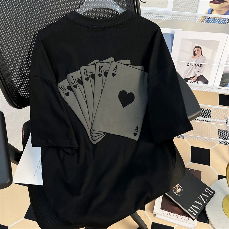 特大サイズ-300ポンド-純綿半袖tシャツ-ユニセックス-夏ファッションブランド-ポーカープリント-ルーズフィット-カジュアルトップ