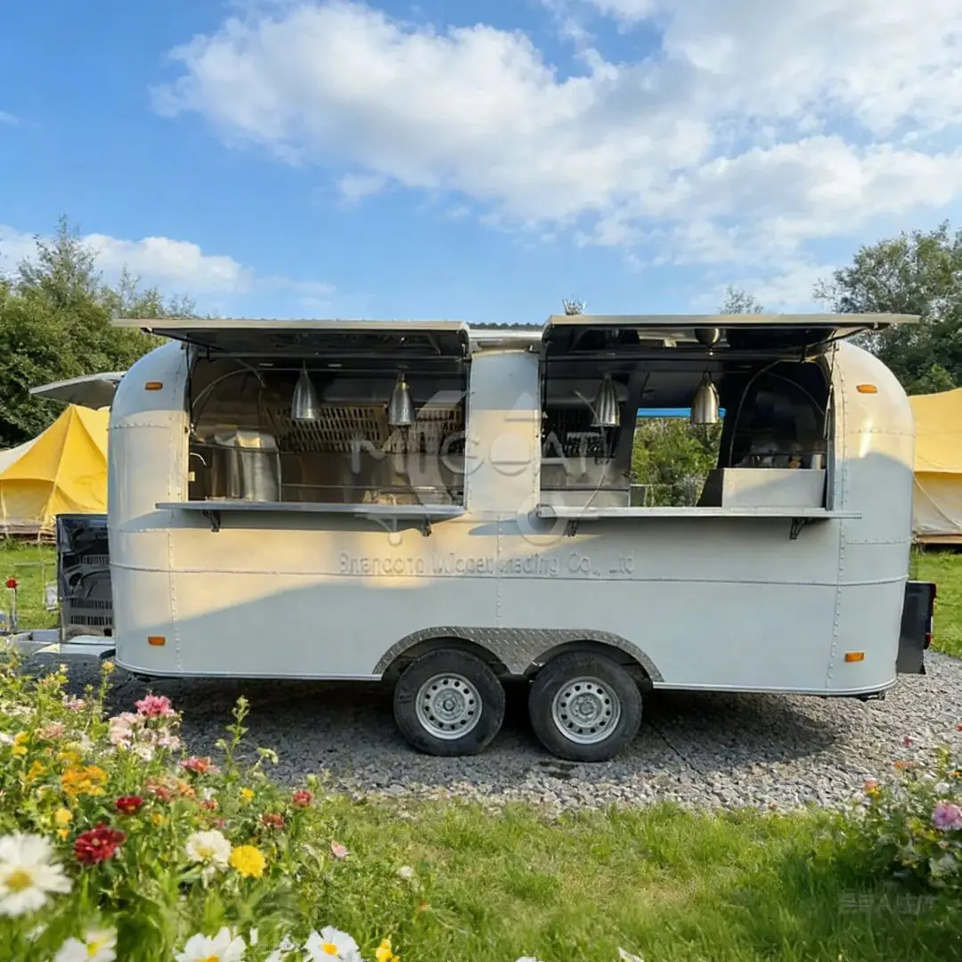 Custom Dual Axle Mirror Stainless Steel Food Trailer Mobile Kitchen Fast Food Truck Towable Export Standard
