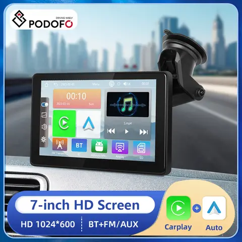 Podofo 7inch Carplay Monitor MP5 Portable Smart Player Support Wireless Carplay Android Auto Bluetooth Music FM EQ Dashboard
