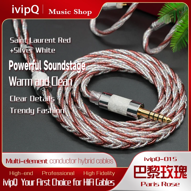 ivipQ-01S Paris Rose Flagship Earphone Upgrade Cable Multi-element Conductor IEM Wire 4.4mm/MMC/2PinX/0.78 for THIEAUDIO Origin