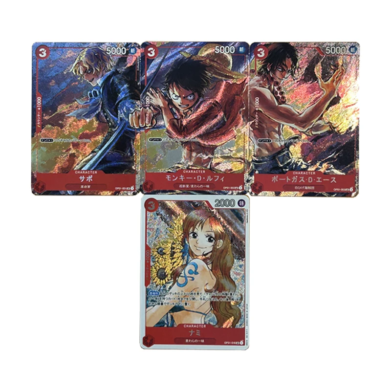 

4Pcs/set Diy One Piece Opcg 01 Luffy Ace Sabo Three Brothers Collection Card Coarse Flash Opcg Nami Anime Card Gift Toys