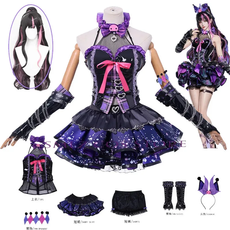 

Tessa Cosplay Game Naraka Cosplay Costume Devil Lolita Purple Kuromi Dress Wig Set Party Role Play Outfit for Woman clothing