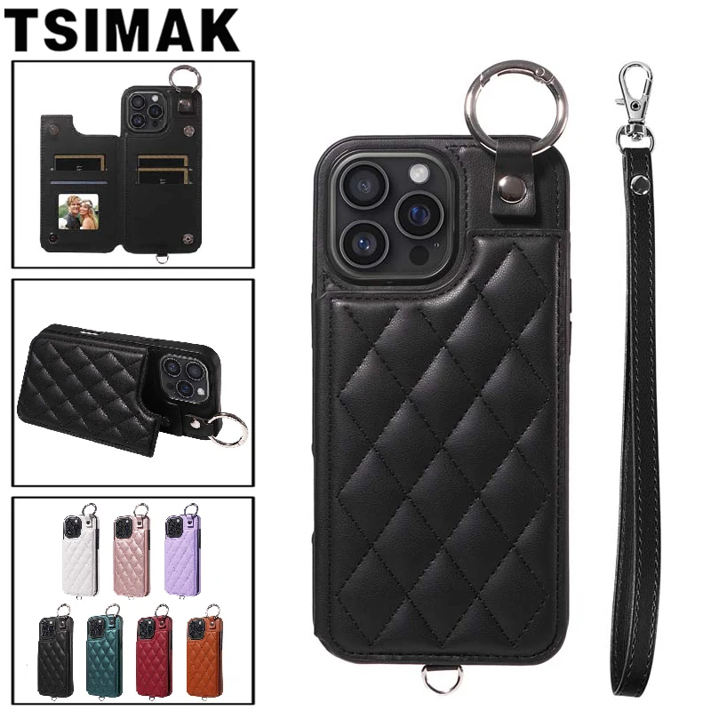 Leder Fall Für iPhone 16 15 14 13 12 11 Pro Max XS XR X 7 8 Plus 16e SE Telefon Abdeckung Ring Brieftasche Karte Slot Halter Schützen Coque