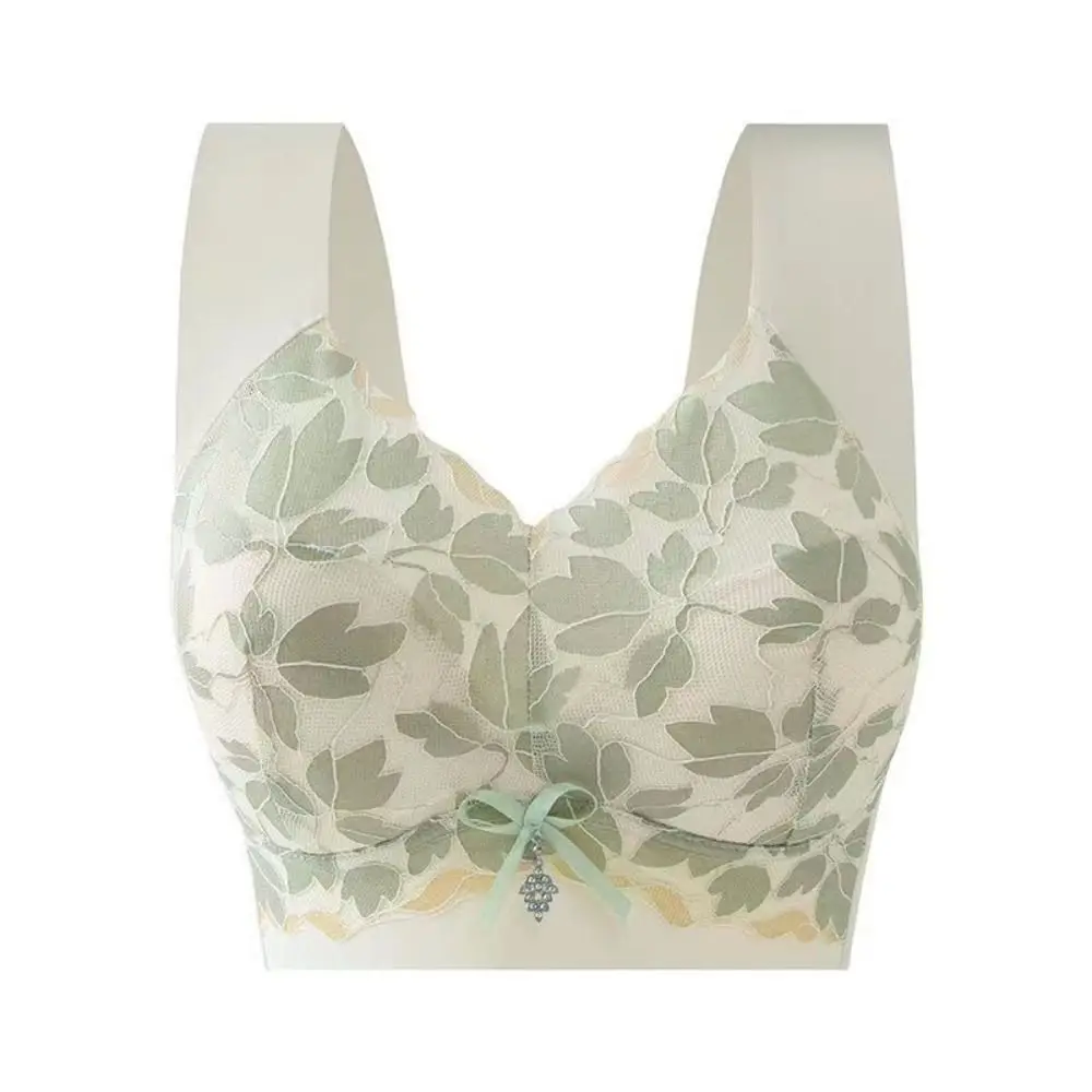 สวยกลับ Leaf Lace Deep V Bras เพทายถ้วยใหญ่ Push Up Bras ชุดชั้นในรวบรวมหน้าอกไร้สาย Bras โยคะ