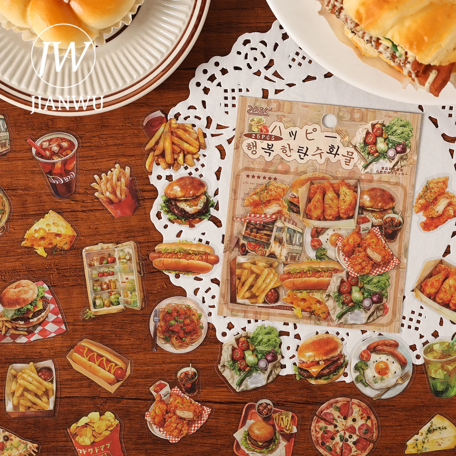 Jianwu série de sociedade de pesquisa de alimentos vintage bolo café paisagem material colagem pet adesivo criativo diy diário papelaria