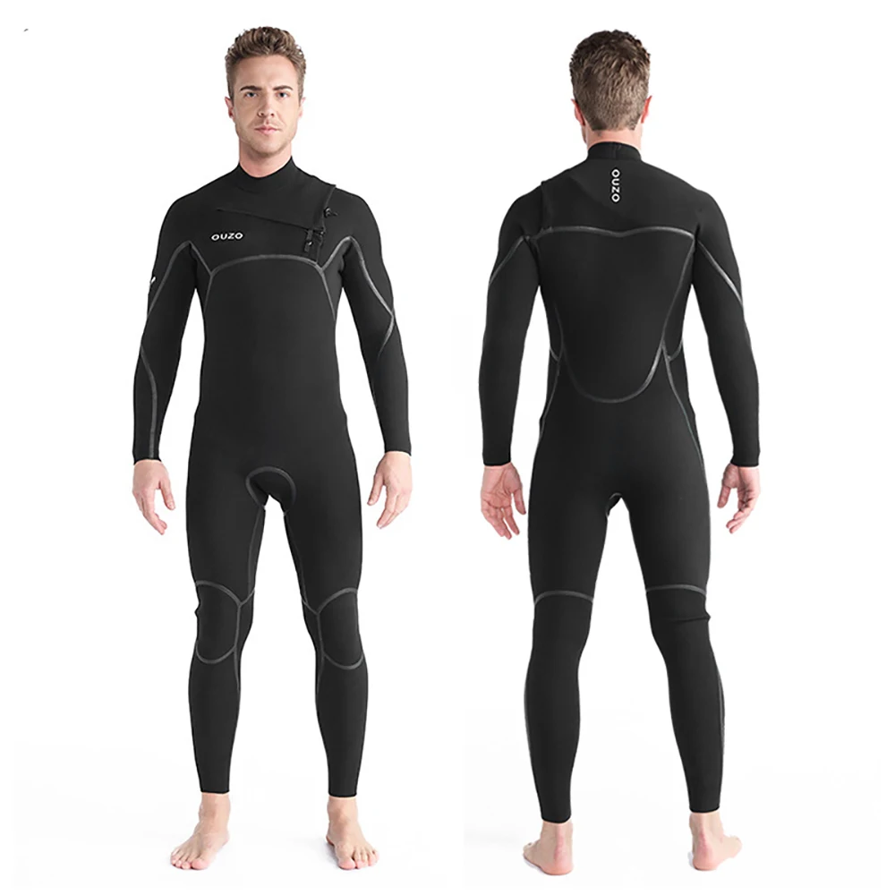 Mens Wetsuit for Cold Water 4/3mm CR Neoprene Glueing Waterproof Wetsuit for Diving Surfing Snorkeling Kayaking Water Sports