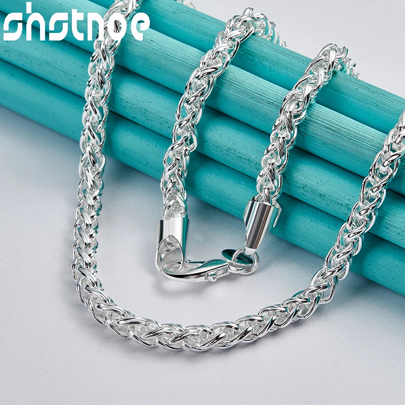 SHSTONE 925 Sterling Silver 8mm Link Chain Necklace For Women Man Fashion Party Wedding Exquisite Charm Engagement Jewelry