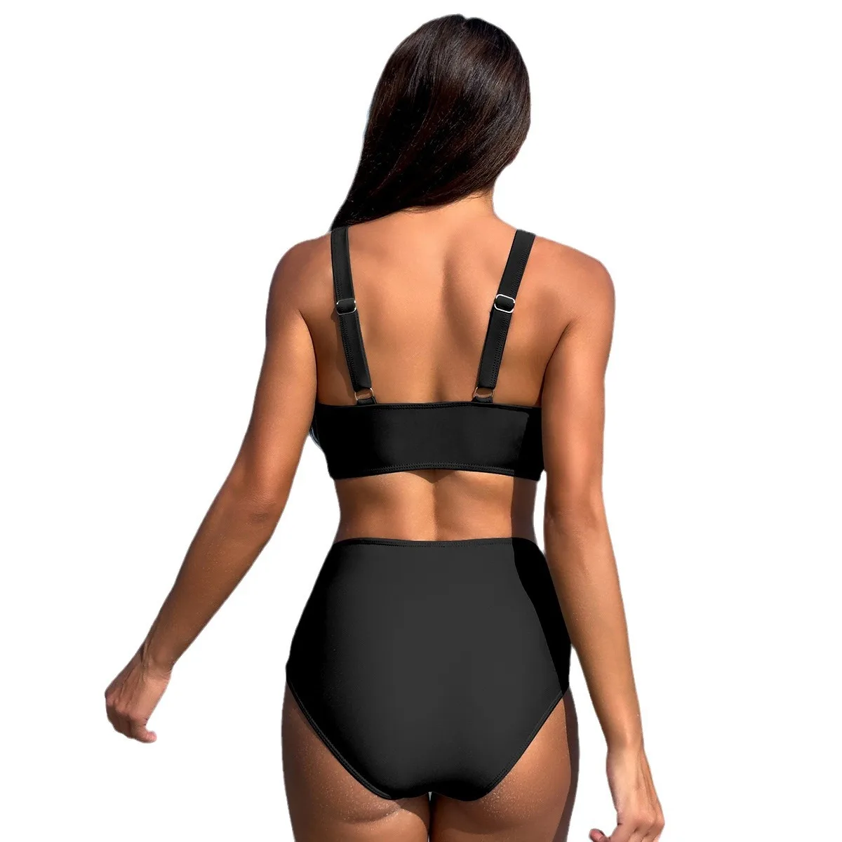2024 Sexy Solid Bikini Women High Waist Swimwear Female V neck Swimsuit Bathing Suit Beachwear Summer Bikini Set Femme