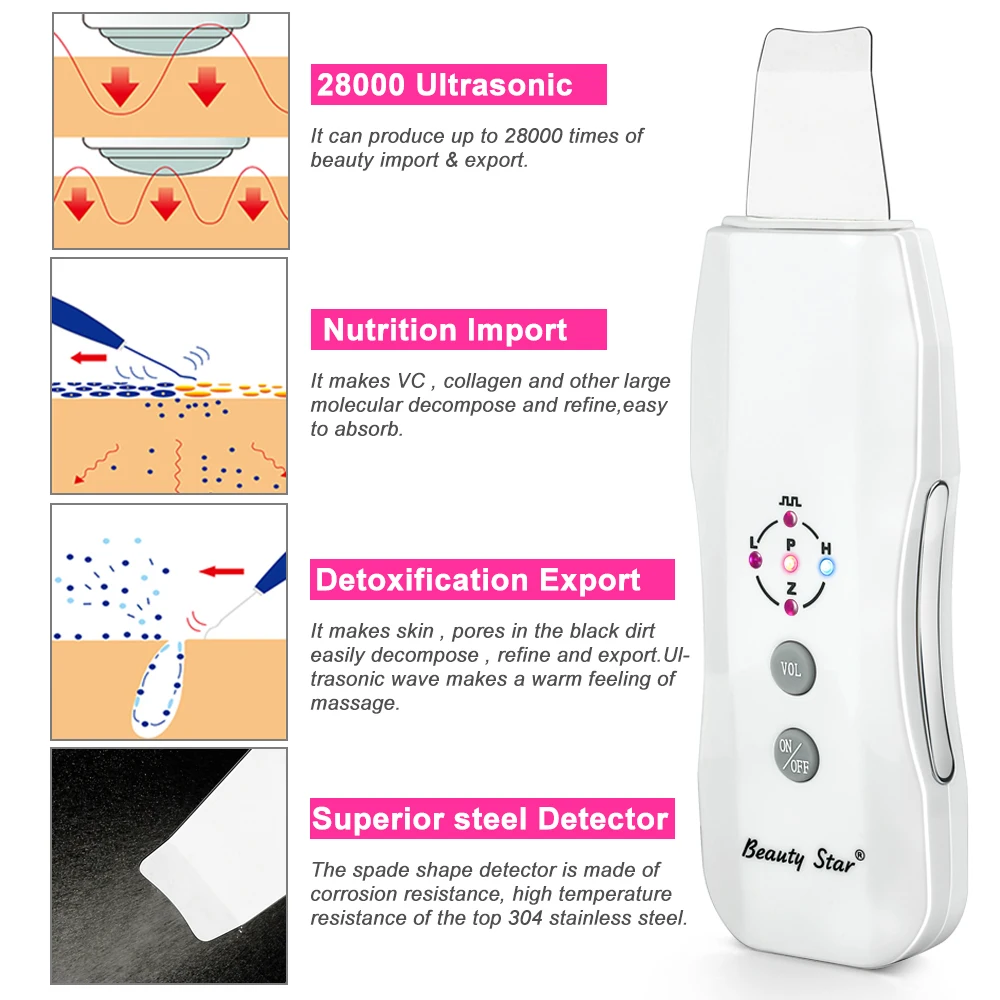 

New Facial Spa Massager Ultrasonic Skin Scrubber Face Cleaner Anion Ultrasonic Skin Peeling Face Pore Cleaning Scrubber