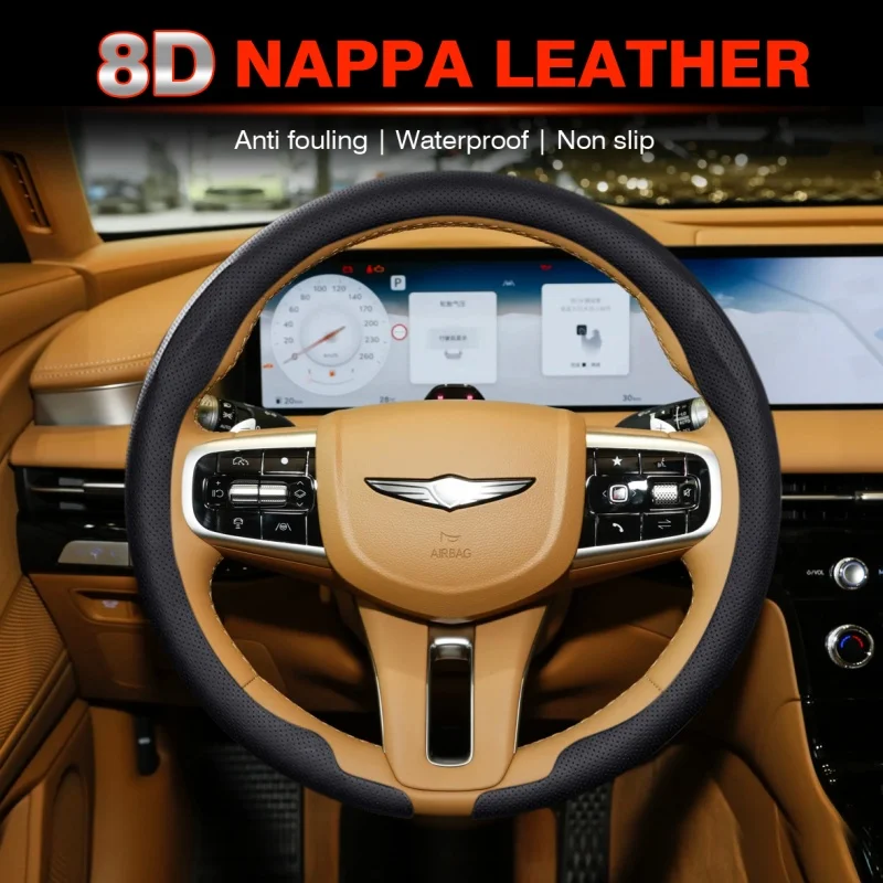

8D Nappa leather Car Steering Wheel Cover For Genesis G70 G80 G90 GV60 GV70 GV80 GV90 Non-Slip Leather Breathe Auto Accessories