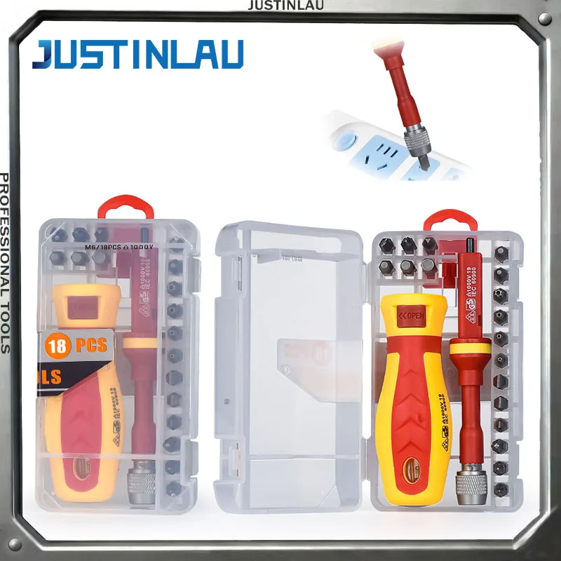 JUSTINLAU Tournevis télescopique multifonction 18-en-1, stylo testeur électrique, kit de réparation domestique multifonctionnel