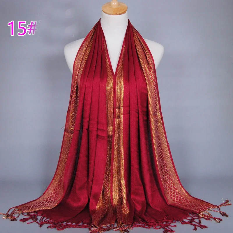 Glitter Shimmer Fringe Viscose Long Scarf Shawl High Quality Head Wrap Pashmina Stole Bufandas Muslim Women Hijab Scarves Mujer