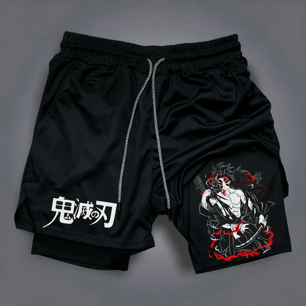 

Шорты Demon Slayer Kokushibo унисекс с аниме-принтом в стиле Харадзюку, летние спортивные дышащие быстросохнущие свободные двухслойные шорты 2026 года