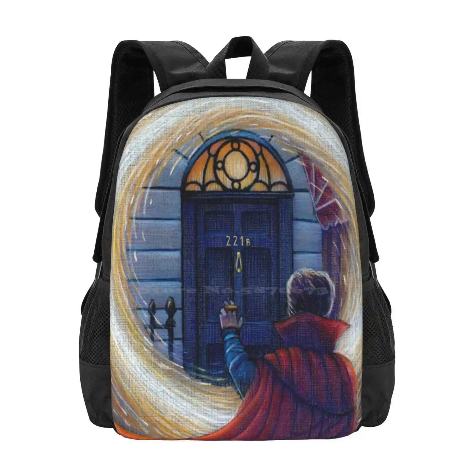 Sherlock Strange Large Capacity School Backpack Laptop Bags Doctor Strange Benedict Fanart Crossover 221B Magic Deduction Door