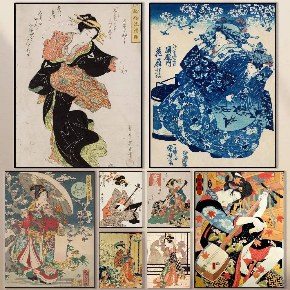 

Japanese Courtesan Print Poster Modern Waterproof HD Wall Art Decal Self-Adhesive Aesthetic Decor for Home Living