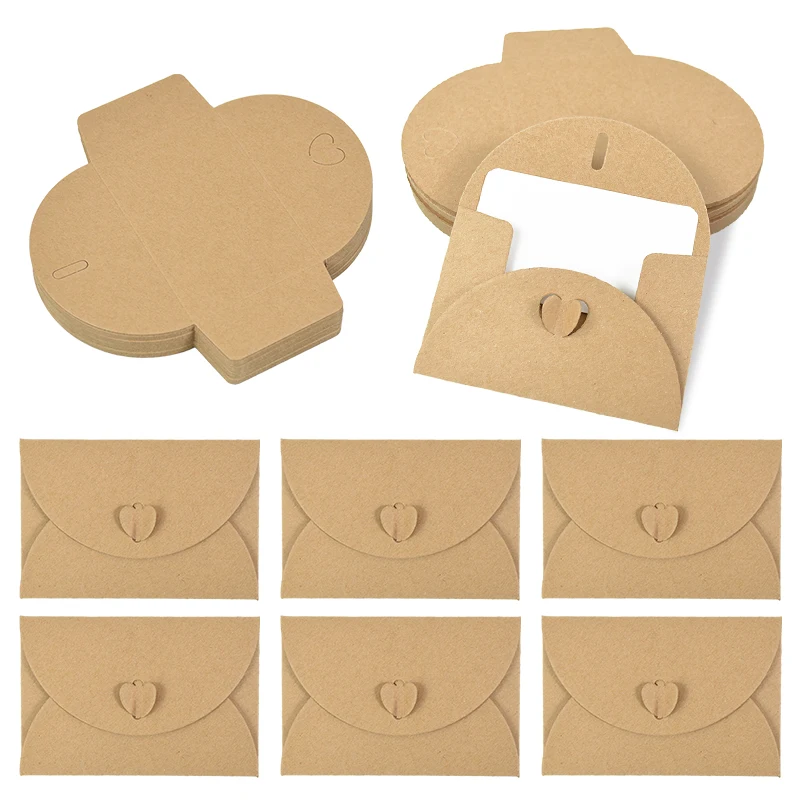 10pcs Kraft Paper Envelopes Love Heart Buckle Paper Invitations Gift Greeting Cards Envelopes Wedding Birthday Christmas Cards