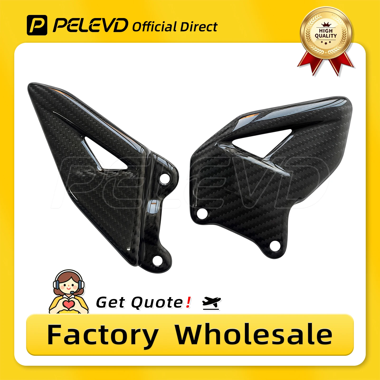 PELEVD 100% CARBON FIBER Glossy Finish Foot pedal  Heel Guards Footrest Wing Plate For Honda CBR600RR CBR600 RR 2003-2024 